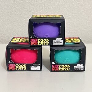 NeeDoh Cool Cats Schylling Squeeze Toy Nee Doh Lot of 3 Pink Teal Purple NEW